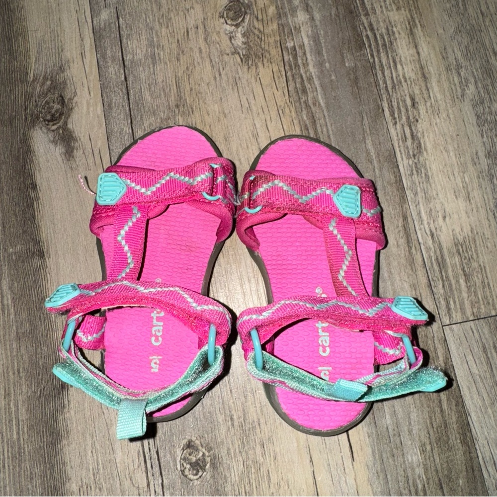 🎀3/$23🎀 Carter's Vibrant Pink and Aqua Kids Sandals - Picture 4 of 13